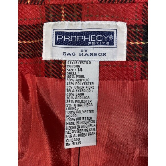 Vintage Prophecy Sag Harbor 90s Plaid Red Black Oversize Blazer Size 14 L/XL - Picture 10 of 11